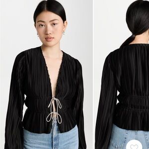 Wayf Black Tie Front Blouse